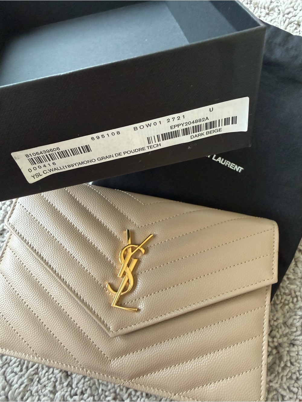 Saint Laurent Beige Quilted Leather Crossbody with Gold YSL Chain